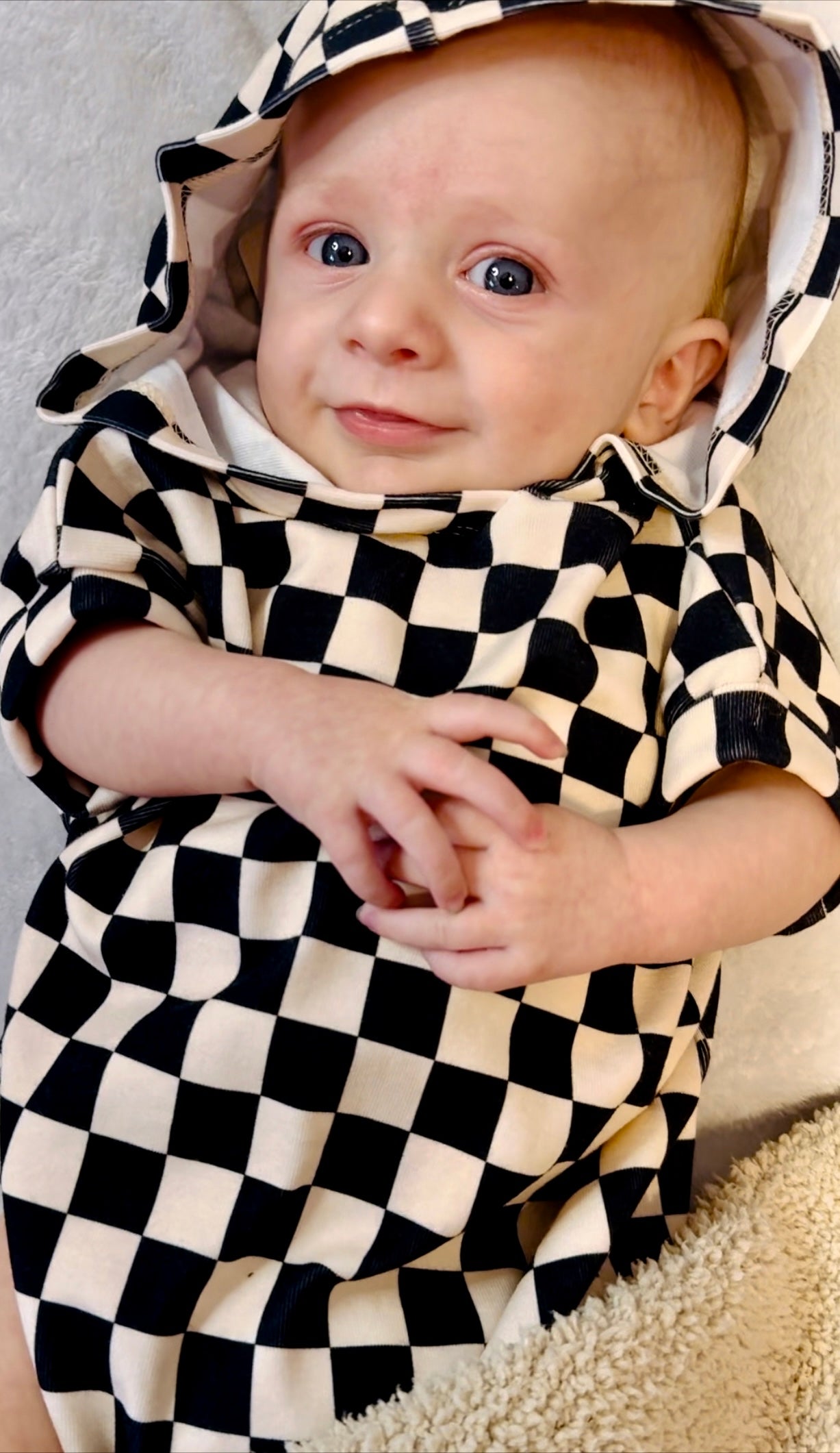 Hooded Checkerboard Romper